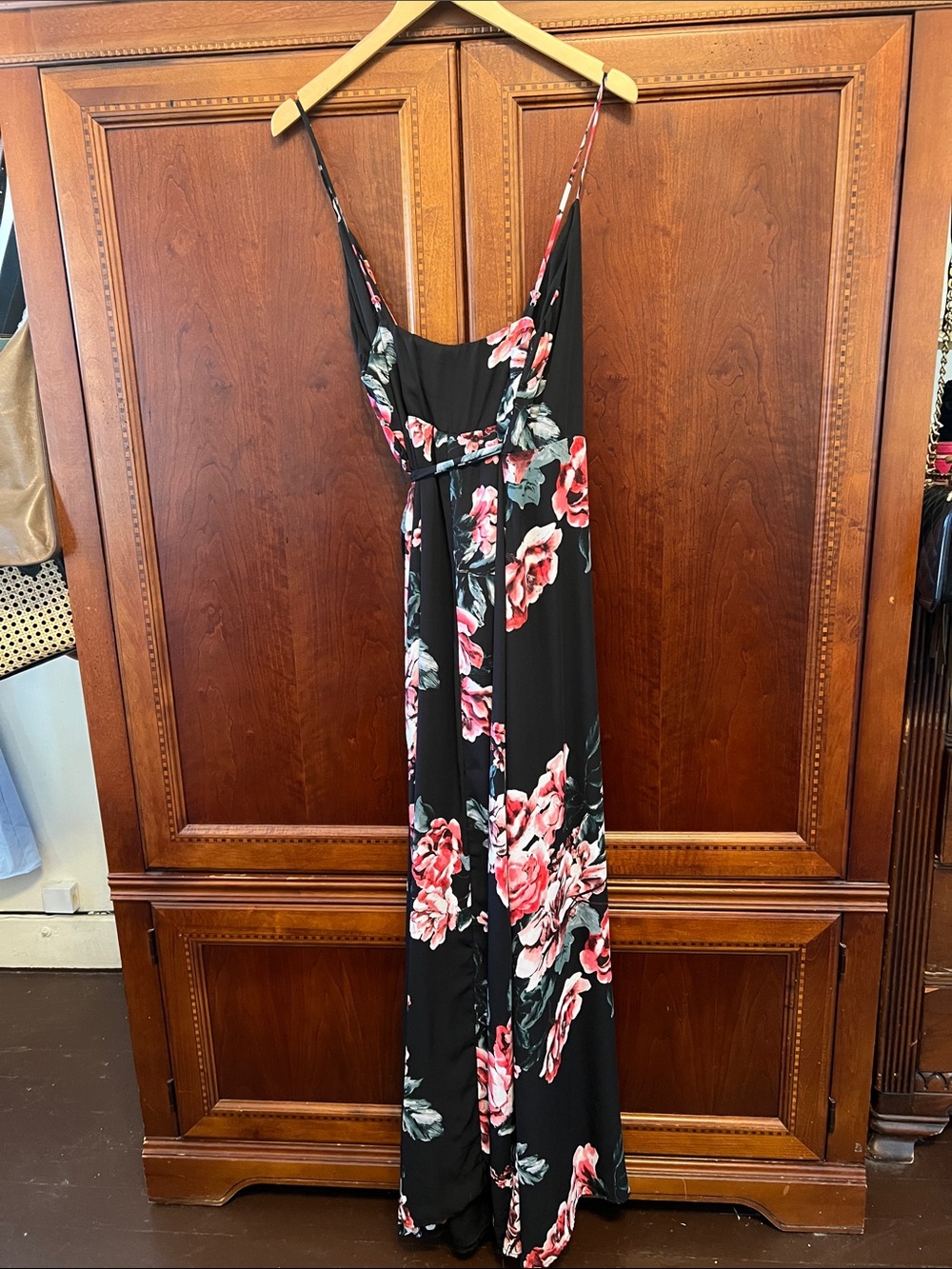 Lulu's Black wrap Maxi Dress with Pink Floral Print - Picture 2 of 3
